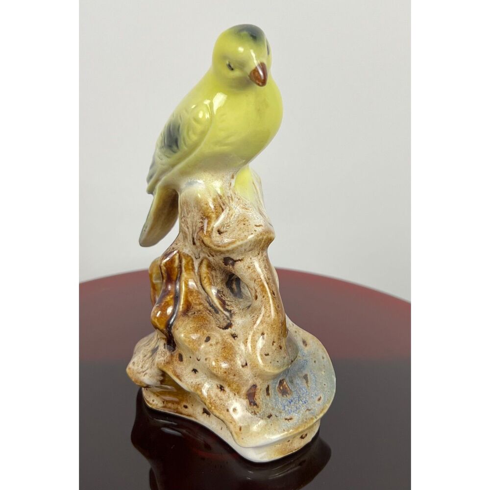 Vintage Ceramic Yellow Bird Figurine Made in Brazil 201B MCM Canary Parakeet 7”